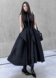 Women Black Cold Shoulder Patchwork Exra Large Hem Cotton Long Dresses Summer