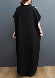 Women Black Colorblock V Neck Pocket Patchwork Holiday Dress Short Sleeve