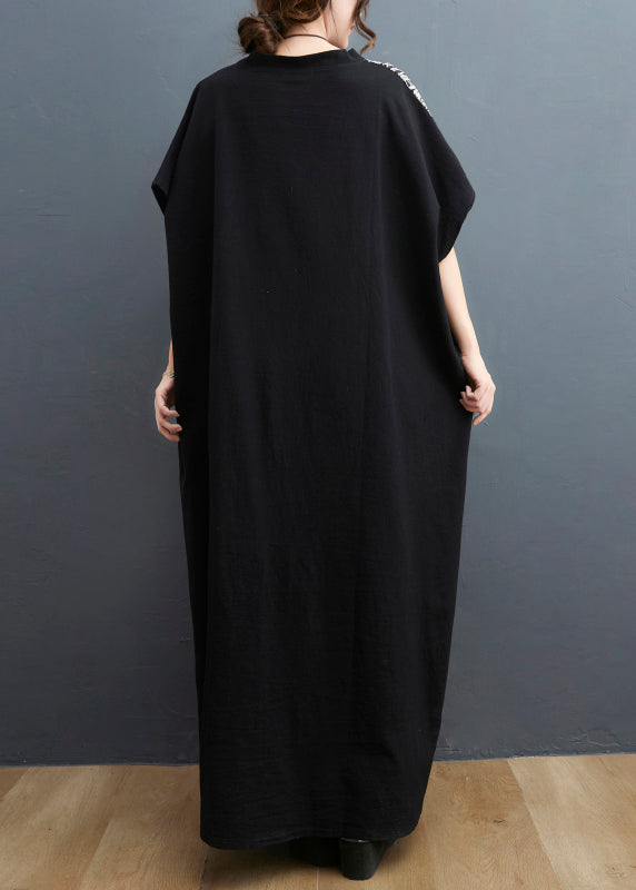 Women Black Colorblock V Neck Pocket Patchwork Holiday Dress Short Sleeve