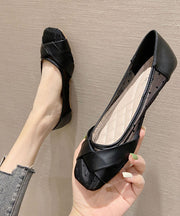 Women Black Dot Faux Leather Buckle Strap Flat Shoes