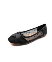 Women Black Dot Faux Leather Buckle Strap Flat Shoes