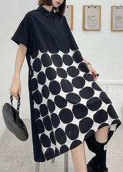 Women Black Dot Summer Short Sleeve Dress - SooLinen