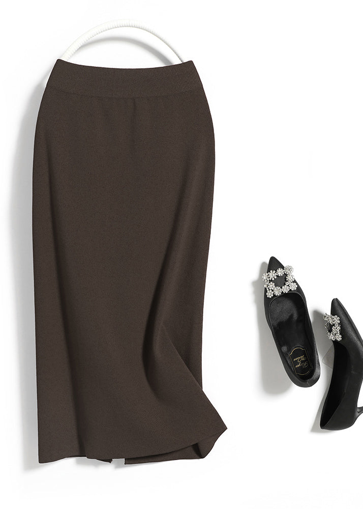 Women Black Elastic Waist Knit Maxi Skirt Fall