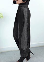 Frauen Schwarz Elastische Taillentaschen Patchwork Baumwolle Hosen Hosen Herbst