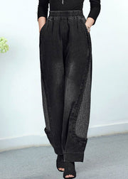 Frauen Schwarz Elastische Taillentaschen Patchwork Baumwolle Hosen Hosen Herbst