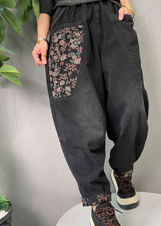 Frauen-schwarze gestickte Taschen-Jeans-Hosen Frühling