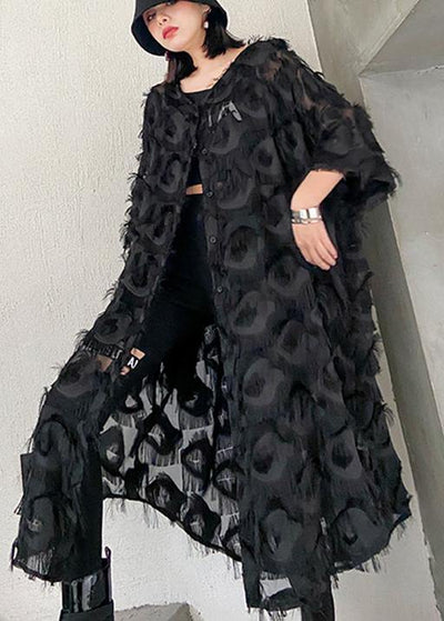 Women Black Feather Big Size Dress New V-Spring Summer - SooLinen