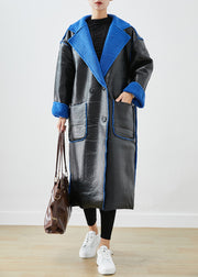 Women Black Fleece Wool Lined Wear On Both Sides Faux Leather Coat Outwear Winter