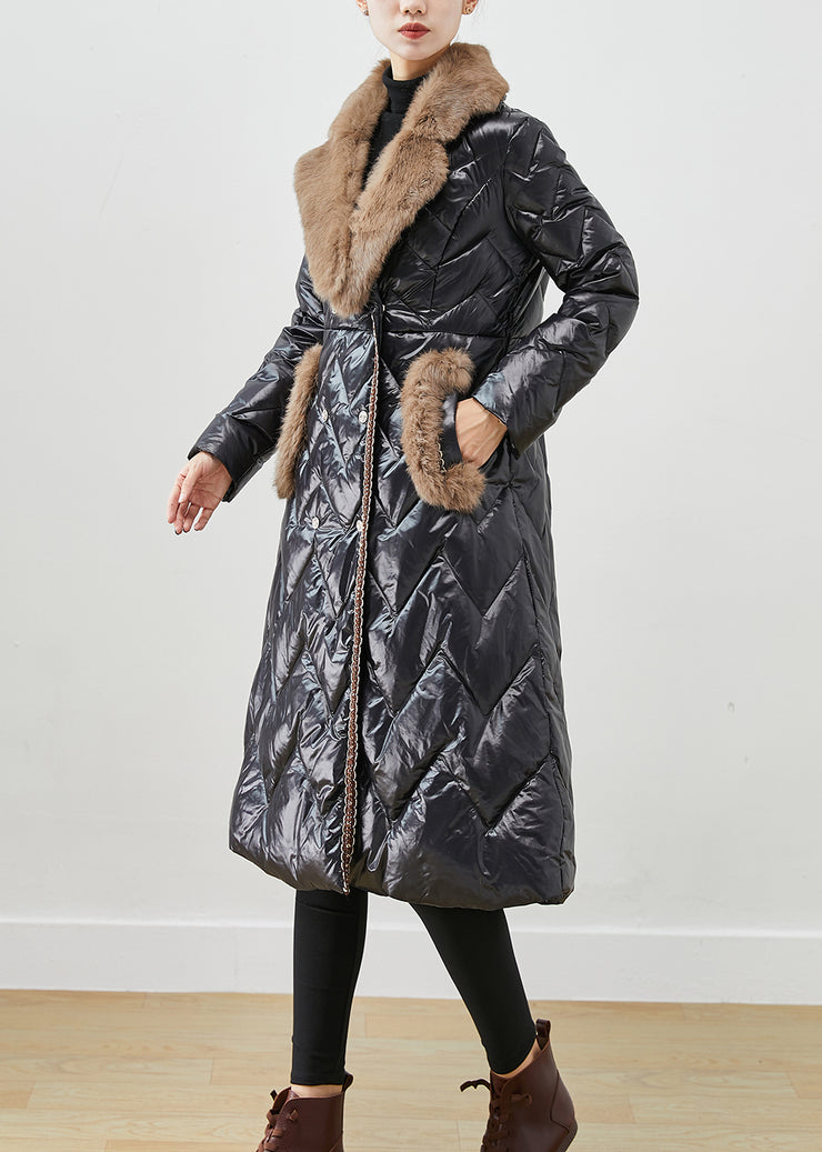 Women Black Fur Collar Patchwork Duck Down Puffers Jackets Winter