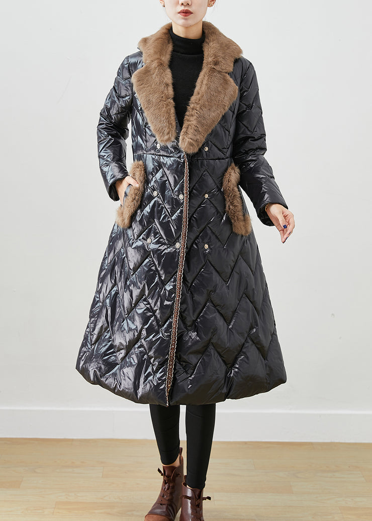 Women Black Fur Collar Patchwork Duck Down Puffers Jackets Winter