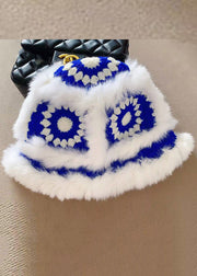 Women Black Fuzzy Fur Fluffy Knitted Tiger Head Cotton Bucket Hat