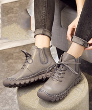 Women Black Genuine Leather Boots Warm Fleece Lace Up Boots
