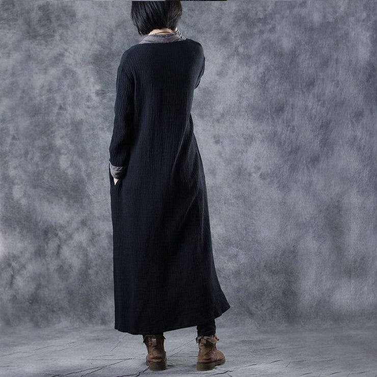 Damen Schwarz Grau V-Ausschnitt Taschen Patchwork Herbst Strick Langarm Kleid