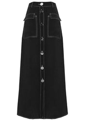 Women Black High Waist Pockets Skirts Summer - SooLinen