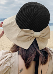 Women Black Hollow Out Patchwork Knit Bucket Hat