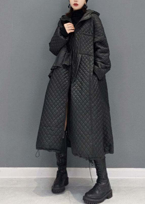 Frauen schwarz mit Kapuze Taschen feine Baumwolle gefüllt Witner Mantel Winter