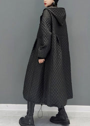 Frauen schwarz mit Kapuze Taschen feine Baumwolle gefüllt Witner Mantel Winter