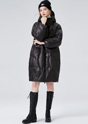 Women Black Hooded Zippered  Duck Down Puffers Jackets Winter