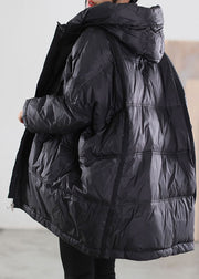 Women Black Hooded drawstring Duck Down Jacket Winter