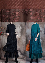Women Black Knit Patchwork asymmetrical design Fall Knit Dress