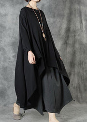 Women Black O-Neck Asymmetrical Design Fall Top Long Sleeve - SooLinen
