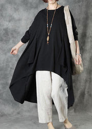 Women Black O-Neck Asymmetrical Design Fall Top Long Sleeve - SooLinen