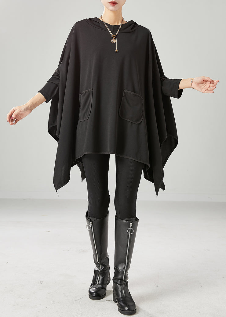 Women Black Oversized Asymmetrical Cotton Pullover Streetwear Fall