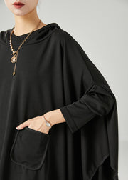 Women Black Oversized Asymmetrical Cotton Pullover Streetwear Fall
