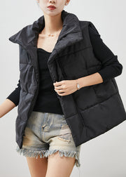 Women Black Oversized Pockets Fine Cotton Filled Womens Vest Winter