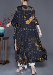 Women Black Oversized Print Silk Maxi Dresses Summer