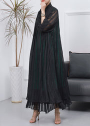 Women Black Oversized Wrinkled Cotton Long Dress Spring