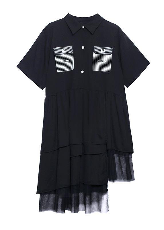 Women Black Patchwork Asymmetrical Design Tulle Dresses Summer - SooLinen