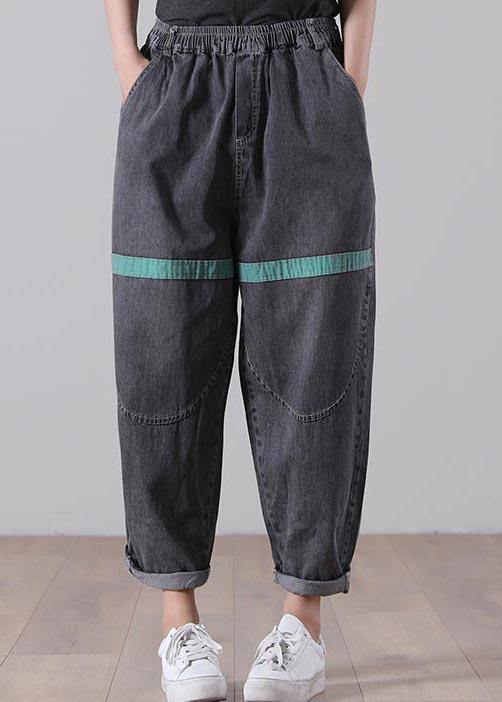 Women Black Patchwork Jeans Summer Cotton - SooLinen
