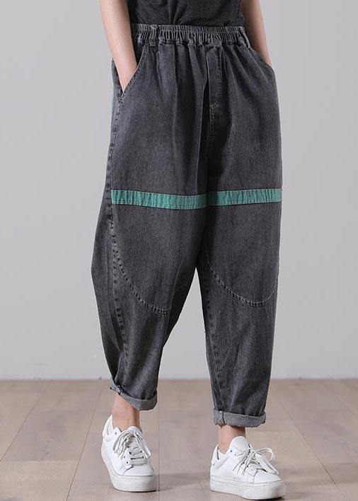 Women Black Patchwork Jeans Summer Cotton - SooLinen