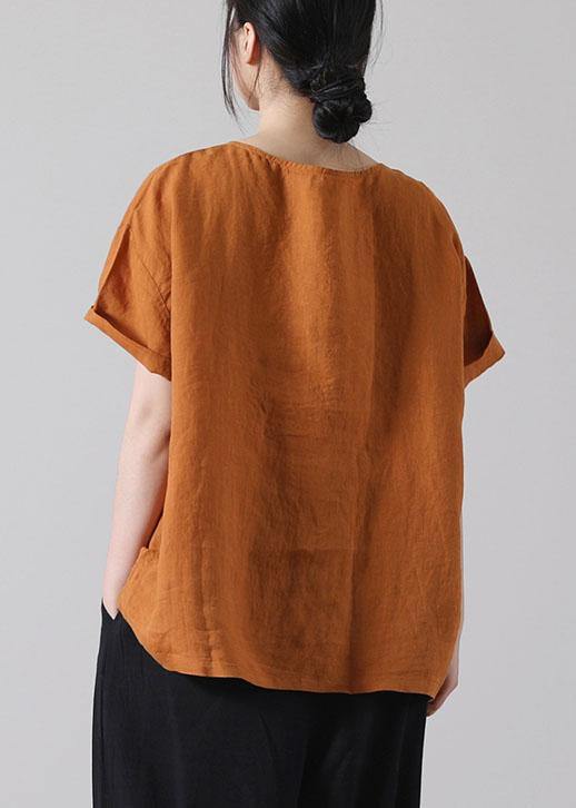 Women Black Patchwork Shirt Short Sleeve Cotton Linen - SooLinen