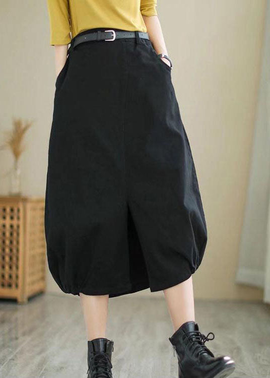 Women Black Patchwork wrinkled Cotton Skirts Spring