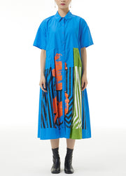 Women Black Print Patchwork Striped Cotton Maxi Shirt Dress Summer