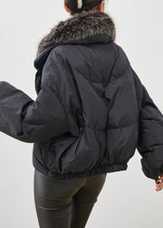 Women Black Rabbit Hair Collar Warm Duck Down Puffer Jacket Winter