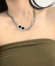 Women Black Stainless Steel Pig Nose Necklace
