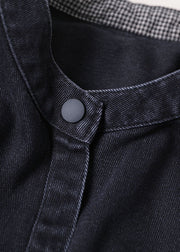 Women Black Stand Collar Pockets Button Fall Sleeveless Waistcoat