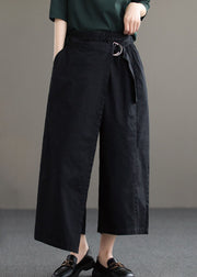 Women Black Streetwear Asymmetrical Design Pockets Cotton Pants Summer
