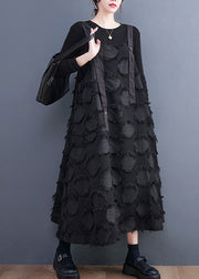 Women Black Tasseled Cotton Holiday Strap Dress Summer