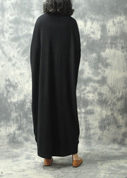 Schwarzes Rollkragen-Taschen-Herbst-Strickkleid für Damen