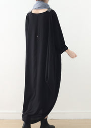 Women Black V Neck Asymmetrical Low High Design Button Maxi Dress Fall