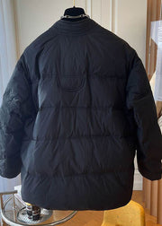 Women Black V Neck Oversized Oriental Button Fine Cotton Filled Jackets Winter