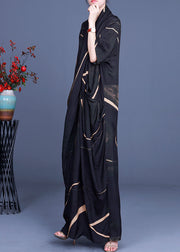 Frauen schwarzes Chiffon-Kleid mit V-Ausschnitt, halbe Ärmel