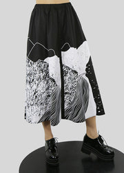 Women Black button elastic waist print a line Skirts Spring