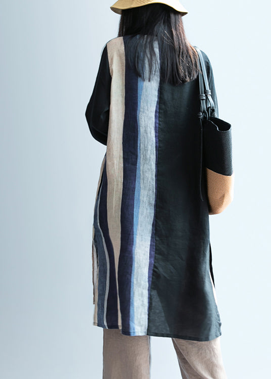 Women Black low high design Striped Linen long Shirt Spring