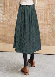 Women Blackish Green Jacquard Exra Large Hem Cotton Skirts Spring