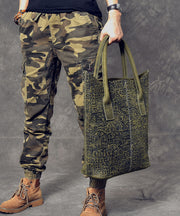 Women Blackish Green Oracle-Bone Inscriptions Embossing Calf Leather Satchel Handbag